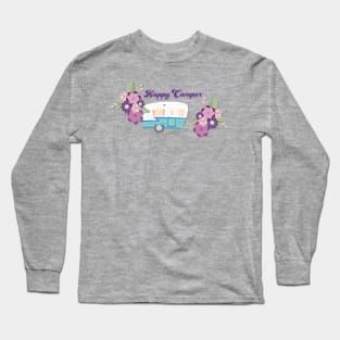 Happy Camper - Retro Trailer with Flowers Long Sleeve T-Shirt